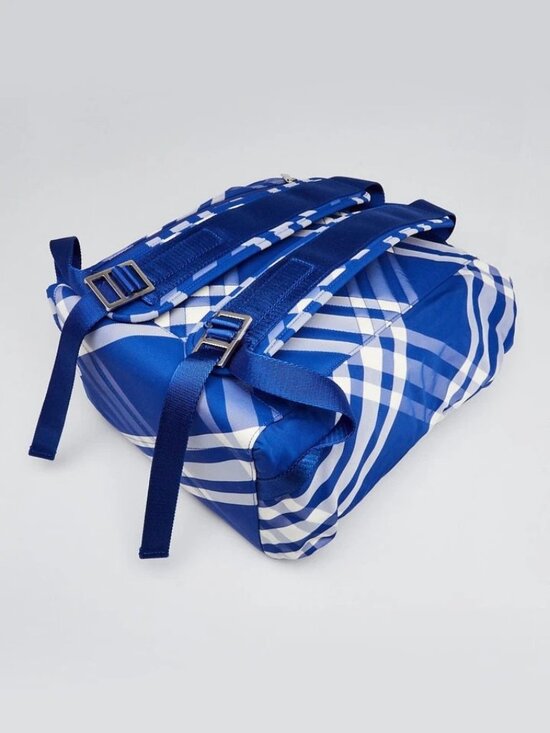 Burberry Blue/White Check Nylon Knight Roll Backpack Bag main image 11